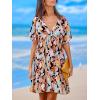 imageCUPSHE Womens Mini Dress V Neck Tropical Short Sleeve Loose Fit Ruffled Short Summer Beach DressBlack Tropical