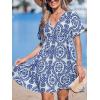 imageCUPSHE Womens Mini Dress V Neck Tropical Short Sleeve Loose Fit Ruffled Short Summer Beach DressBlue Paisley