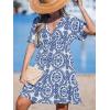 imageCUPSHE Womens Mini Dress V Neck Tropical Short Sleeve Loose Fit Ruffled Short Summer Beach DressBlue Paisley