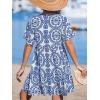 imageCUPSHE Womens Mini Dress V Neck Tropical Short Sleeve Loose Fit Ruffled Short Summer Beach DressBlue Paisley