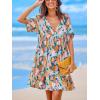 imageCUPSHE Womens Mini Dress V Neck Tropical Short Sleeve Loose Fit Ruffled Short Summer Beach DressPink Tropical