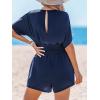 imageCUPSHE Womens Romper V Neck Short Sleeves Tied Elasticized Waist Wide leg Jumpsuit Outfit Casual VacationBlue