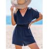 imageCUPSHE Womens Romper V Neck Short Sleeves Tied Elasticized Waist Wide leg Jumpsuit Outfit Casual VacationBlue