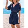 imageCUPSHE Womens Romper V Neck Short Sleeves Tied Elasticized Waist Wide leg Jumpsuit Outfit Casual VacationBlue