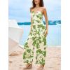 imageCUPSHE Womens Summer Boho Casual Jumpsuits Dressy Floral Print Sleeveless Halter Neck High Waist Wide Leg One Piece Rompers Jumpers Vacation Beach Outfits