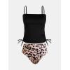 imageCUPSHE Womens Tankini Set Two Piece Swimsuit Ruched Drawstring Bathing Suits with High Waisted Bottom RibBlack Leopard