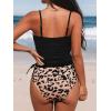 imageCUPSHE Womens Tankini Set Two Piece Swimsuit Ruched Drawstring Bathing Suits with High Waisted Bottom RibBlack Leopard
