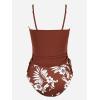 imageCUPSHE Womens Tankini Set Two Piece Swimsuit Ruched Drawstring Bathing Suits with High Waisted Bottom RibBrick Red Floral