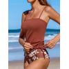 imageCUPSHE Womens Tankini Set Two Piece Swimsuit Ruched Drawstring Bathing Suits with High Waisted Bottom RibBrick Red Floral