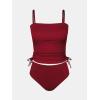 imageCUPSHE Womens Tankini Set Two Piece Swimsuit Ruched Drawstring Bathing Suits with High Waisted Bottom RibDark Red
