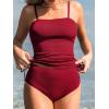 imageCUPSHE Womens Tankini Set Two Piece Swimsuit Ruched Drawstring Bathing Suits with High Waisted Bottom RibDark Red
