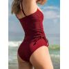 imageCUPSHE Womens Tankini Set Two Piece Swimsuit Ruched Drawstring Bathing Suits with High Waisted Bottom RibDark Red