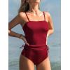 imageCUPSHE Womens Tankini Set Two Piece Swimsuit Ruched Drawstring Bathing Suits with High Waisted Bottom RibDark Red