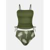 imageCUPSHE Womens Tankini Set Two Piece Swimsuit Ruched Drawstring Bathing Suits with High Waisted Bottom RibOlive GreenCoconut Tree