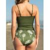 imageCUPSHE Womens Tankini Set Two Piece Swimsuit Ruched Drawstring Bathing Suits with High Waisted Bottom RibOlive GreenCoconut Tree