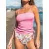 imageCUPSHE Womens Tankini Set Two Piece Swimsuit Ruched Drawstring Bathing Suits with High Waisted Bottom RibPink Floral