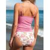 imageCUPSHE Womens Tankini Set Two Piece Swimsuit Ruched Drawstring Bathing Suits with High Waisted Bottom RibPink Floral