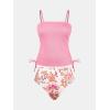 imageCUPSHE Womens Tankini Set Two Piece Swimsuit Ruched Drawstring Bathing Suits with High Waisted Bottom RibPink Floral