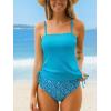 imageCUPSHE Womens Tankini Set Two Piece Swimsuit Ruched Drawstring Bathing Suits with High Waisted Bottom RibSky Blue Floral