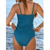 imageCUPSHE Womens Tankini Set Two Piece Swimsuit Ruched Drawstring Bathing Suits with High Waisted Bottom RibTeal