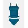 imageCUPSHE Womens Tankini Set Two Piece Swimsuit Ruched Drawstring Bathing Suits with High Waisted Bottom RibTeal