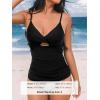 imageCUPSHE Womens Tankini Sets Two Piece Swimsuit V Neck Cutout Ruched Back Hook Front Wrap Mid Rise Reversible BottomBlackStripes