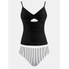 imageCUPSHE Womens Tankini Sets Two Piece Swimsuit V Neck Cutout Ruched Back Hook Front Wrap Mid Rise Reversible BottomBlackStripes