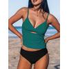 imageCUPSHE Womens Tankini Sets Two Piece Swimsuit V Neck Cutout Ruched Back Hook Front Wrap Mid Rise Reversible BottomDeep GreenBlack