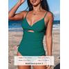 imageCUPSHE Womens Tankini Sets Two Piece Swimsuit V Neck Cutout Ruched Back Hook Front Wrap Mid Rise Reversible BottomDeep GreenBlack