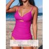 imageCUPSHE Womens Tankini Sets Two Piece Swimsuit V Neck Cutout Ruched Back Hook Front Wrap Mid Rise Reversible BottomMagentaBlack