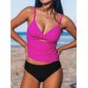 imageCUPSHE Womens Tankini Sets Two Piece Swimsuit V Neck Cutout Ruched Back Hook Front Wrap Mid Rise Reversible BottomMagentaBlack