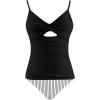 imageCUPSHE Womens Tankini Sets Two Piece Swimsuit V Neck Cutout Ruched Back Hook Front Wrap Mid Rise Reversible BottomPblackStripes