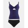 imageCUPSHE Womens Tankini Sets Two Piece Swimsuit V Neck Cutout Ruched Back Hook Front Wrap Mid Rise Reversible BottomPdark PurpleBlack
