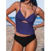 imageCUPSHE Womens Tankini Sets Two Piece Swimsuit V Neck Cutout Ruched Back Hook Front Wrap Mid Rise Reversible BottomPdark PurpleBlack