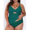 imageCUPSHE Womens Tankini Sets Two Piece Swimsuit V Neck Cutout Ruched Back Hook Front Wrap Mid Rise Reversible BottomPdeep GreenBlack