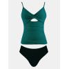 imageCUPSHE Womens Tankini Sets Two Piece Swimsuit V Neck Cutout Ruched Back Hook Front Wrap Mid Rise Reversible BottomPdeep GreenBlack