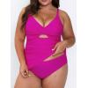imageCUPSHE Womens Tankini Sets Two Piece Swimsuit V Neck Cutout Ruched Back Hook Front Wrap Mid Rise Reversible BottomPmagentaBlack