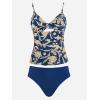 imageCUPSHE Womens Tankini Sets Two Piece Swimsuit V Neck Cutout Ruched Back Hook Front Wrap Mid Rise Reversible BottomPnavy BlueFloral