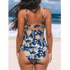 imageCUPSHE Womens Tankini Sets Two Piece Swimsuit V Neck Cutout Ruched Back Hook Front Wrap Mid Rise Reversible BottomPnavy BlueFloral