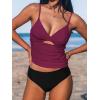 imageCUPSHE Womens Tankini Sets Two Piece Swimsuit V Neck Cutout Ruched Back Hook Front Wrap Mid Rise Reversible BottomPredBlack