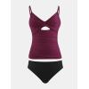 imageCUPSHE Womens Tankini Sets Two Piece Swimsuit V Neck Cutout Ruched Back Hook Front Wrap Mid Rise Reversible BottomPredBlack