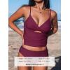 imageCUPSHE Womens Tankini Sets Two Piece Swimsuit V Neck Cutout Ruched Back Hook Front Wrap Mid Rise Reversible BottomPredBlack