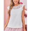 imageCUPSHE Womens Top Floral Mock Neck Short Sleeves Lace Blouse Casual LooseWhite