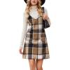 imageCUPSHE Fall Dresses for Women V Neck Plaid Sleeveless Wide Strpas Pockets Casual Pinafore Mini Overall DressKhaki Plaid