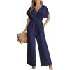 imageCUPSHE One Piece Jumpsuits for Women Casual Summer V Neck Batwing Sleeve Wide Leg Elegant Overalls Sexy Vacation OutfitsDark Blue