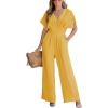 imageCUPSHE One Piece Jumpsuits for Women Casual Summer V Neck Batwing Sleeve Wide Leg Elegant Overalls Sexy Vacation OutfitsSand