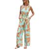 imageCUPSHE Women One Shoulder Summer Jumpsuit with Pocket Elastic Waist Tie Overall Wide Leg Casual Beach Holiday RomperTropical Mint