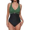 imageCUPSHE Women Swimsuit One Piece Bathing Suit Tummy Control V Neck Crisscross Wide Straps Self Tie Lace UpDark GreenBlack