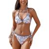 imageCUPSHE Womens Bikini Sets Halter V Neck Self Tied Adjustable Straps Bathing Suit Low Waisted Bottom Side DrawstringBlue Paisley