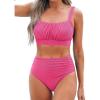imageCUPSHE Womens Bikini Sets Two Piece Bathing Suit High Waisted Square Neck Adjustable Straps RuchedHot Pink